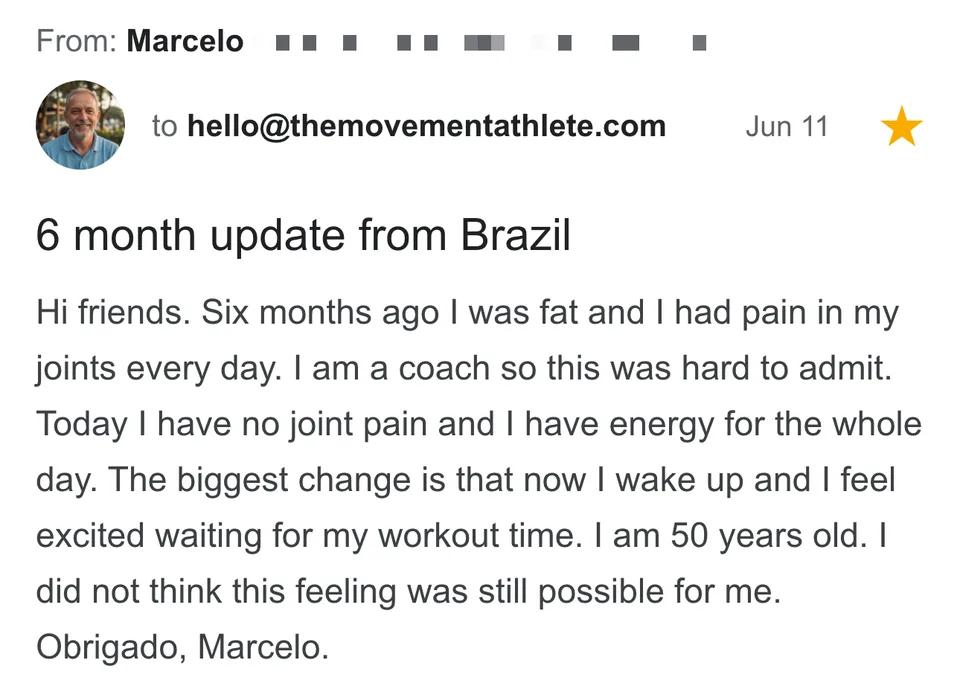 Marcelo&rsquo;s email — no joint pain and energy for the whole day