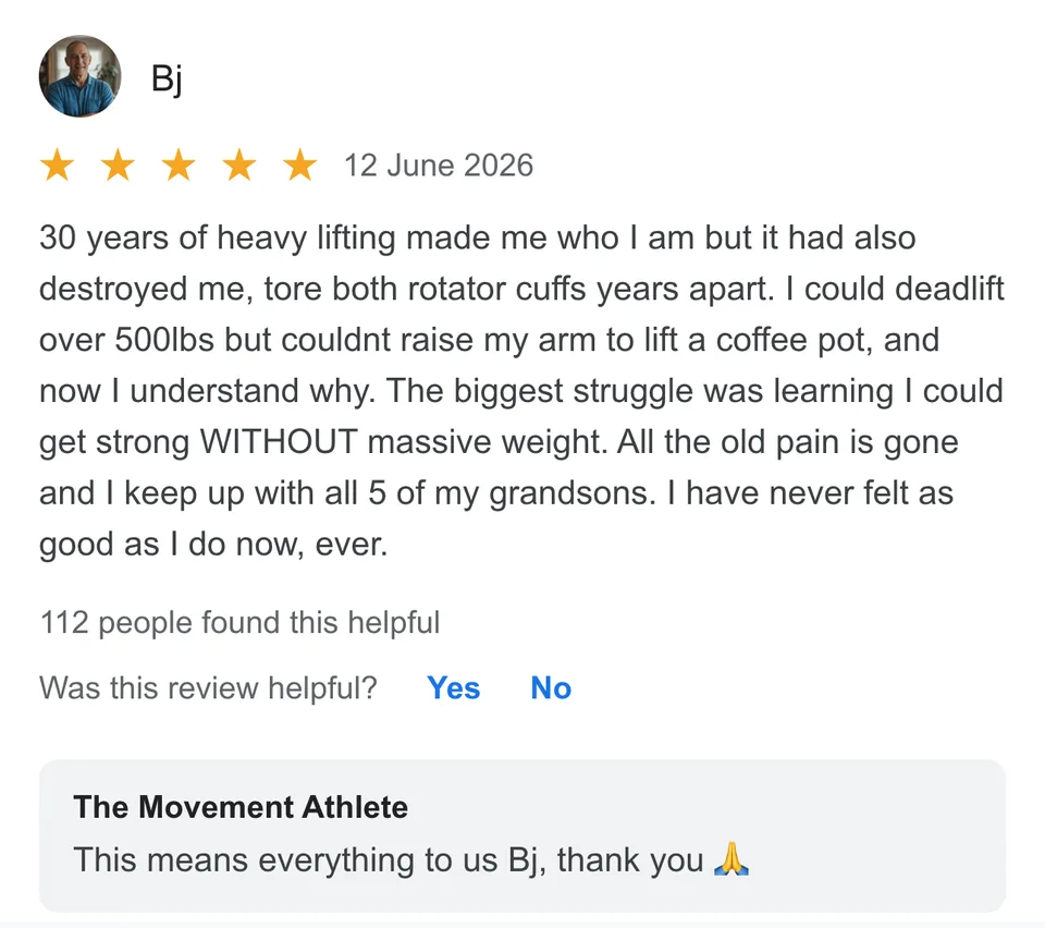 Bj&rsquo;s five-star review — 30 years of lifting tore both rotator cuffs; all the old pain gone, keeping up with five grandsons